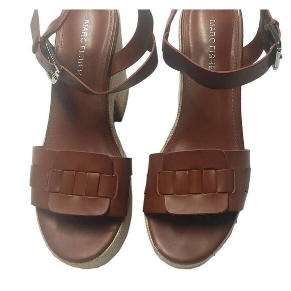 Marc Fisher corksole summer leather platform Y2K sandals high heel wedge espadri - Picture 3 of 9